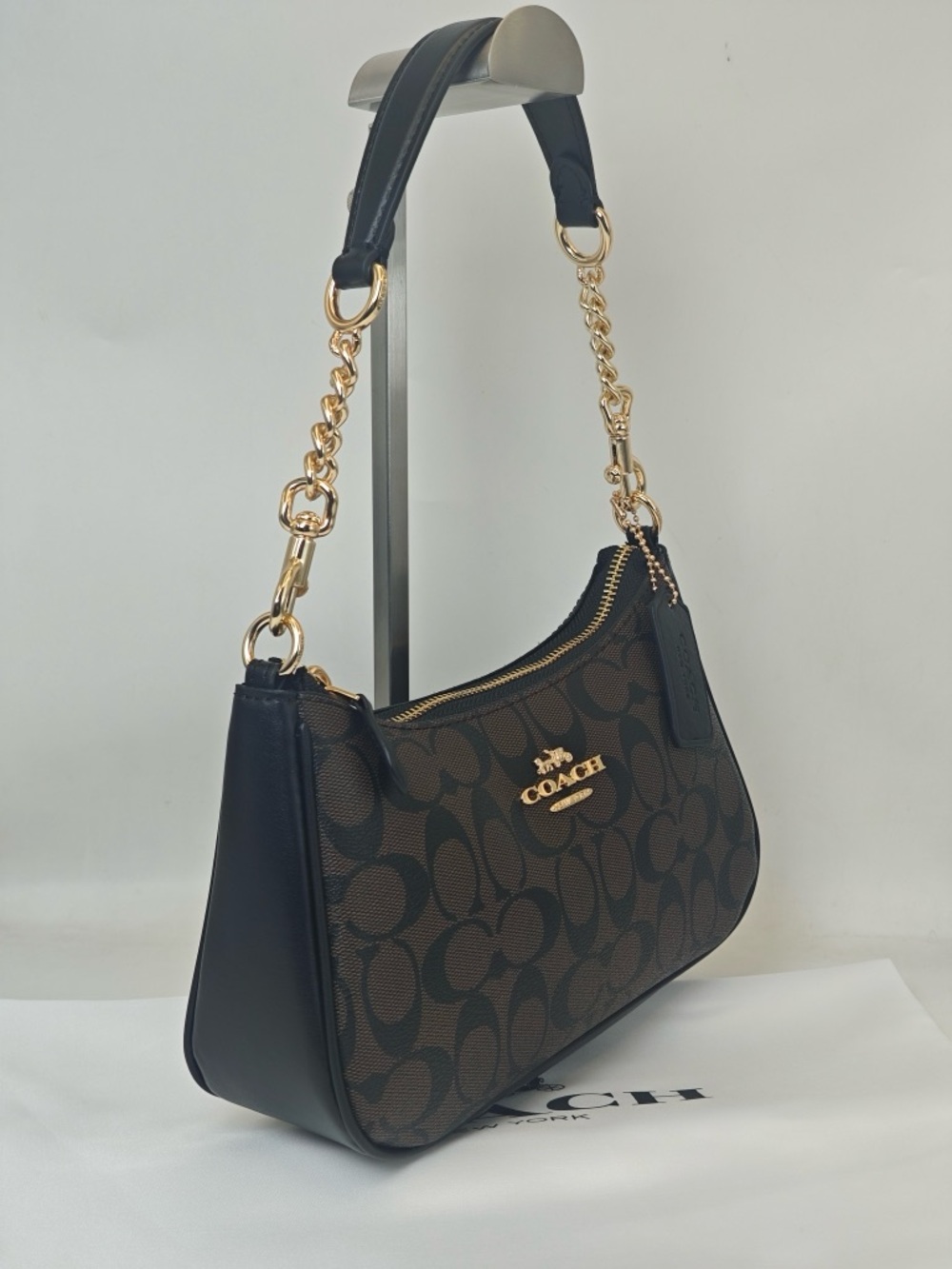 Coach Dark Brown Signature Mini Hobo with Gold Chain - Picture 7 of 12